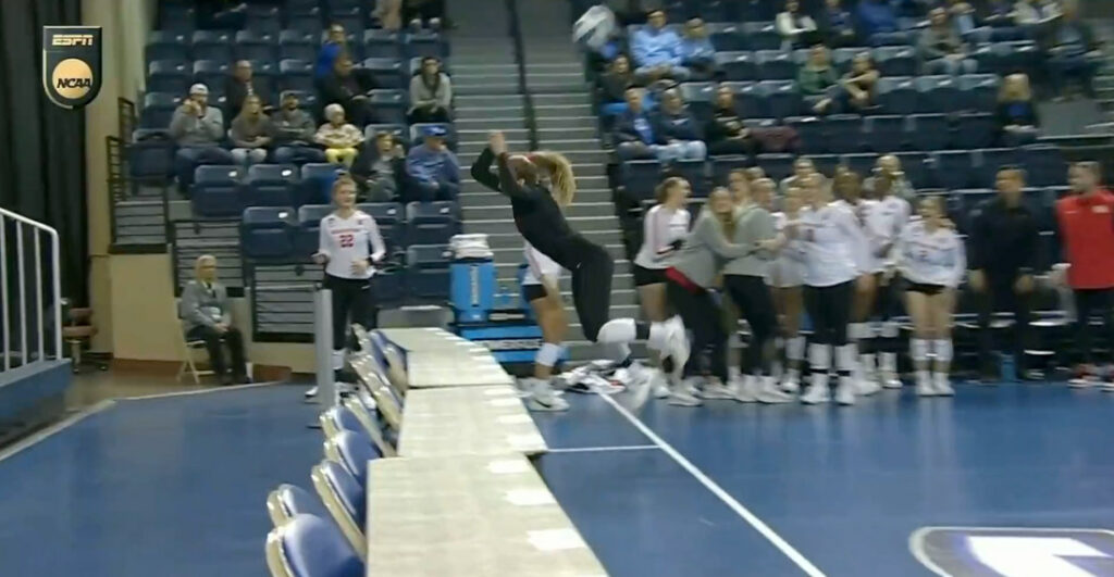 Incredible Diving Indoor Volleyball Save Flips Table