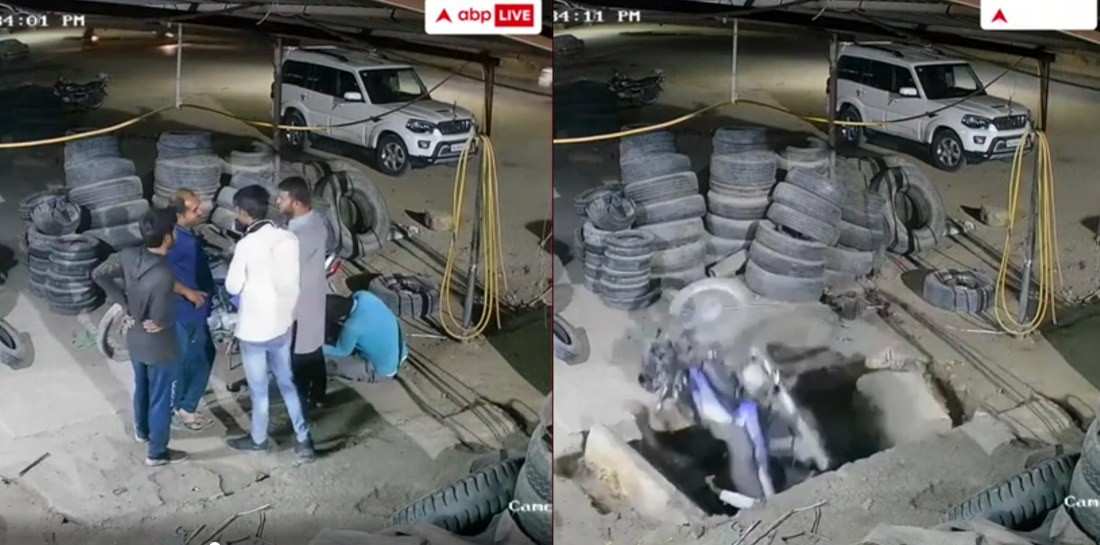 Yikes: Ground Collapses Beneath Guys At Tire Shop