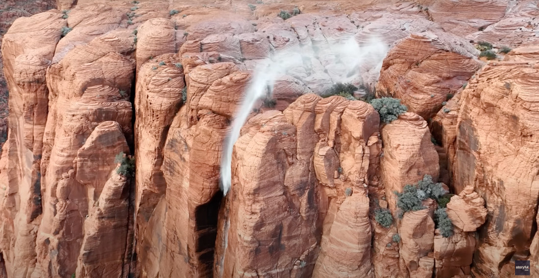 Footage Of Reverse Waterfall Captured In Utah