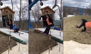 Nailed It: Duo On Ski Lift Fail To Dismount Properly