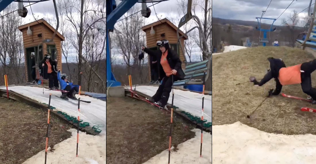 Nailed It: Duo On Ski Lift Fail To Dismount Properly