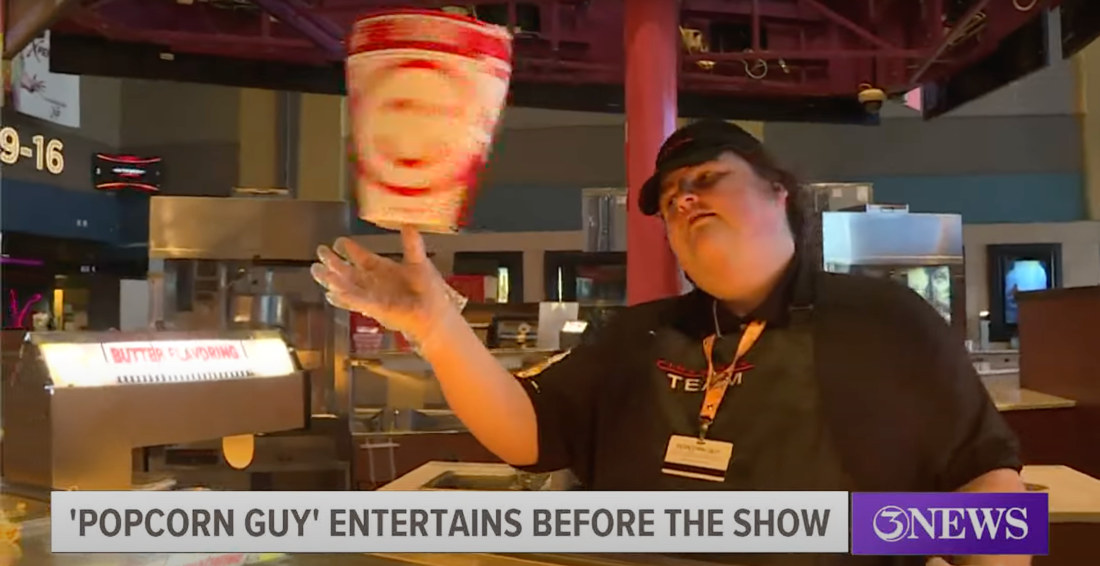 ‘Popcorn Guy’ Shows Off His Popcorning And Buttering Skills At Concession Stand