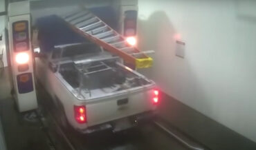 Ladder On Top Of Truck Gets Eaten In Automatic Carwash