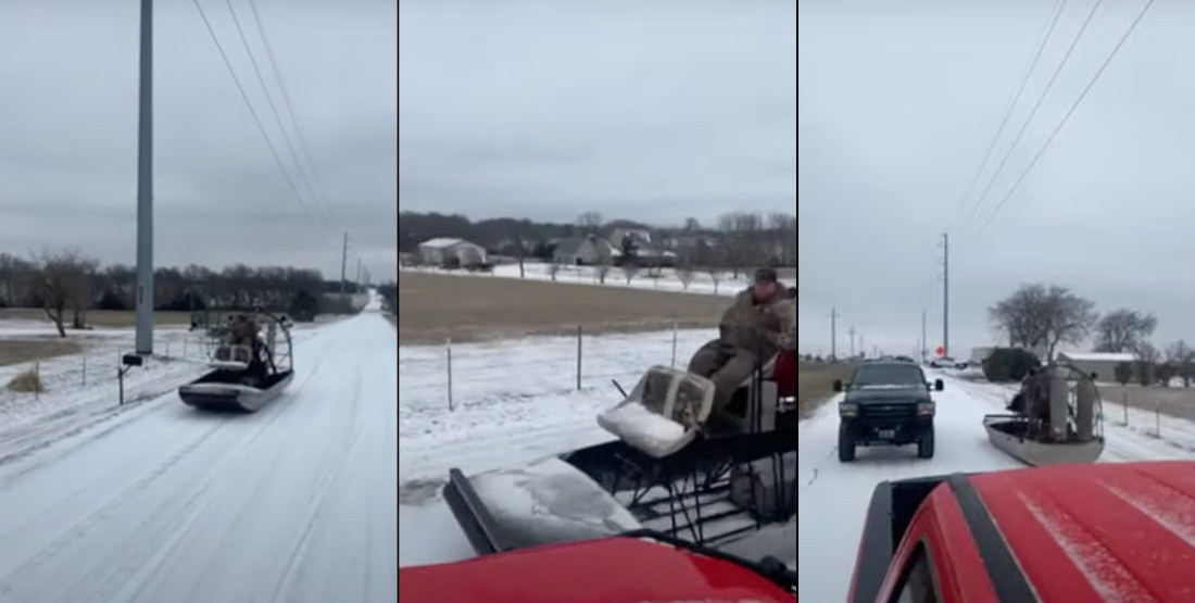 Texas Man Spotted Driving Airboat Down Icy Road