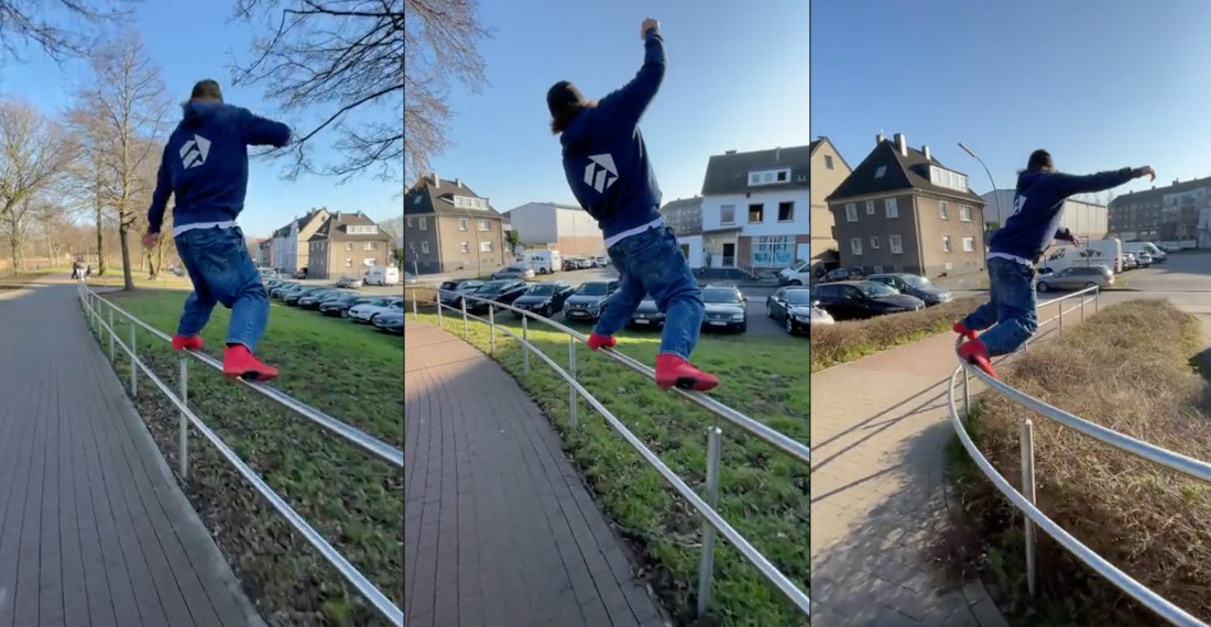 Athlete Performs Epic Railgrind With Special Shoes