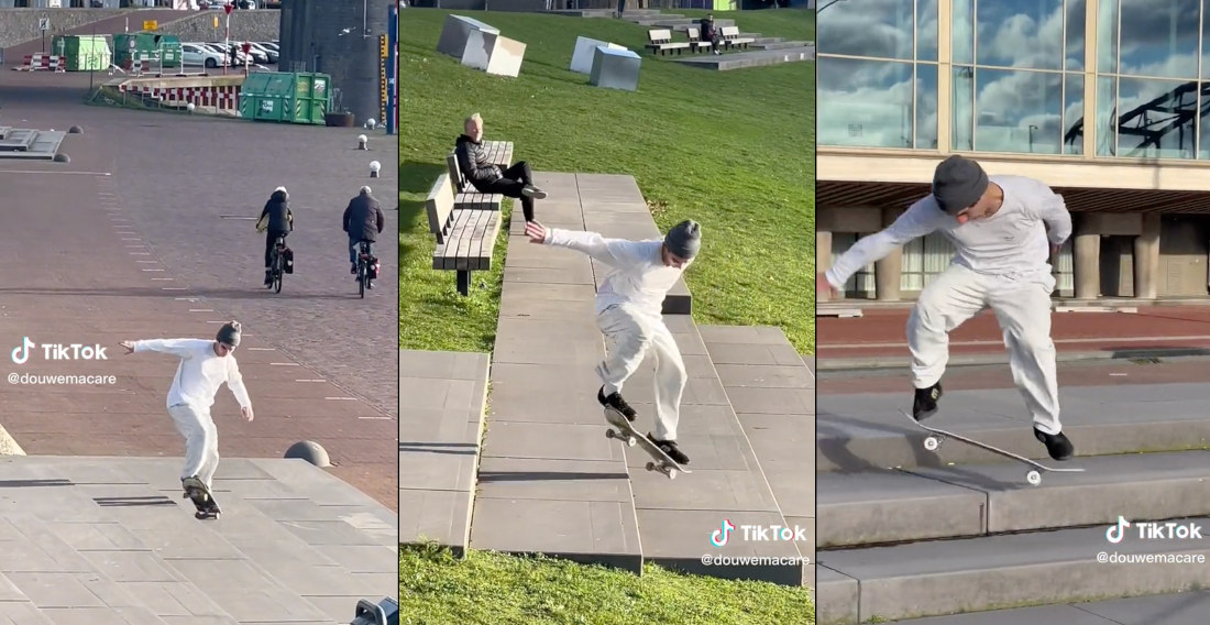 Skateboarder Ollies Up 23 Stairs In A Row