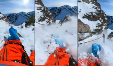 Helmetcam Footage Of Skier Swept Up In Avalanche