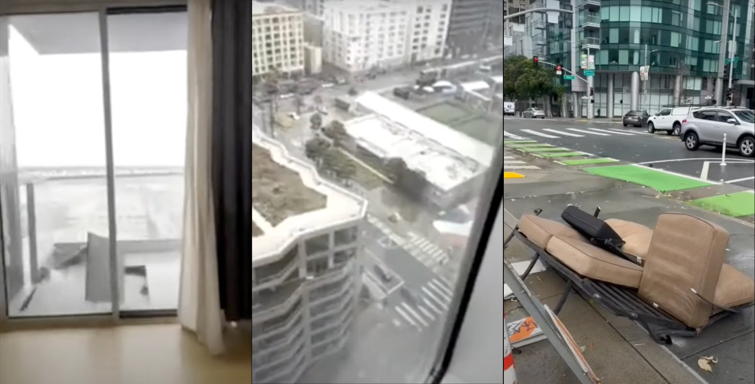 Couch Flies Off 21st Story Balcony In San Francisco Due To High Winds