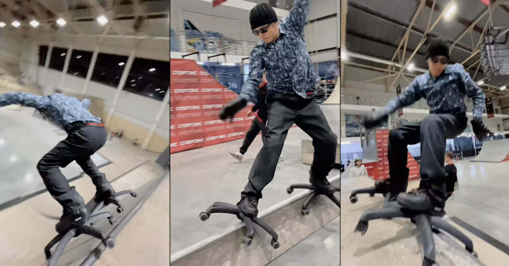 Skating On Office Chair Wheel Platforms