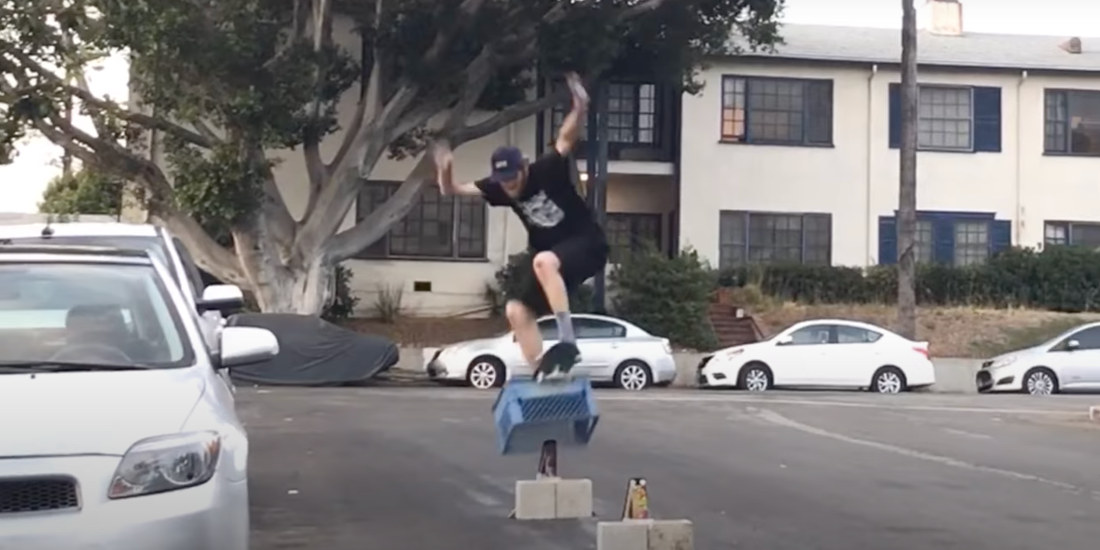 Skateboarder Hops Board Onto Milk Crate, Ollies The Whole Thing