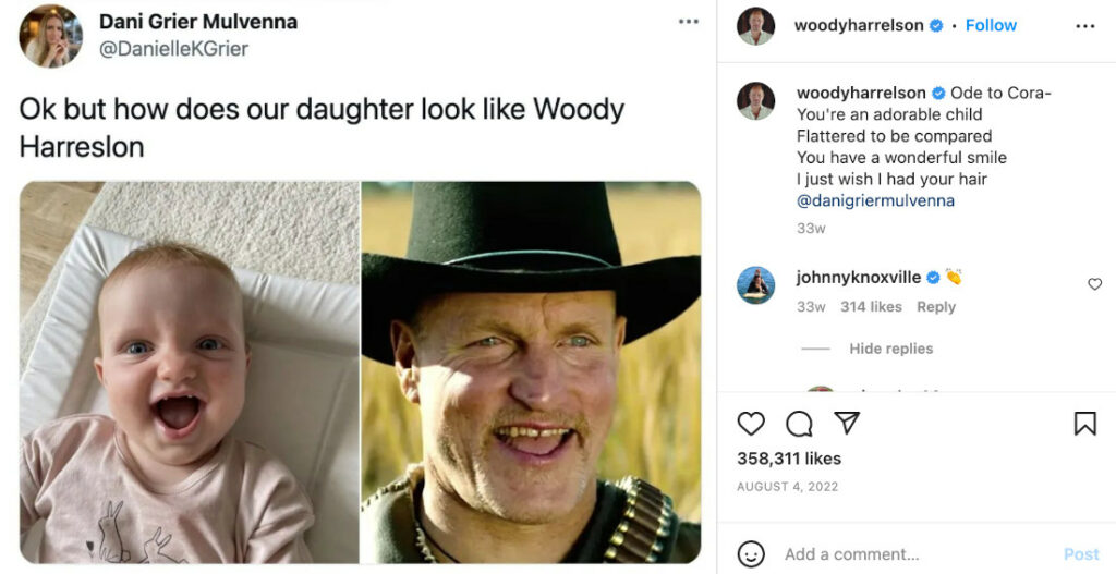 Mom Posts Baby Pic That Looks Like Woody Harrelson, Woody Writes Baby A Poem