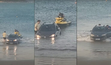 Guys Almost Lose Car To Ocean Trying To Launch Jet Ski On Beach