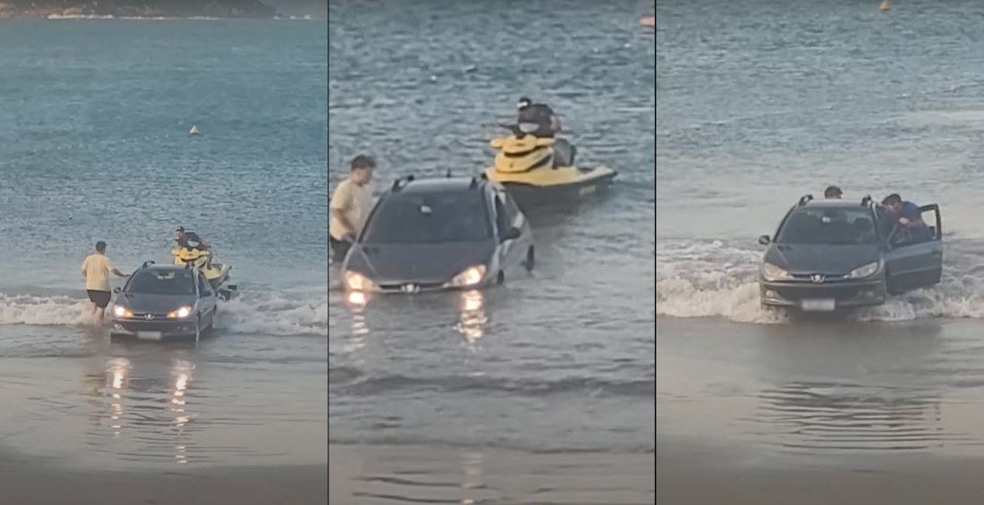 Guys Almost Lose Car To Ocean Trying To Launch Jet Ski On Beach
