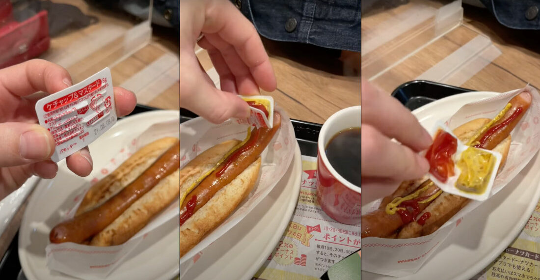 Japanese Condiment Packet Dispenses Equal Parts Ketchup & Mustard With One Squeeze