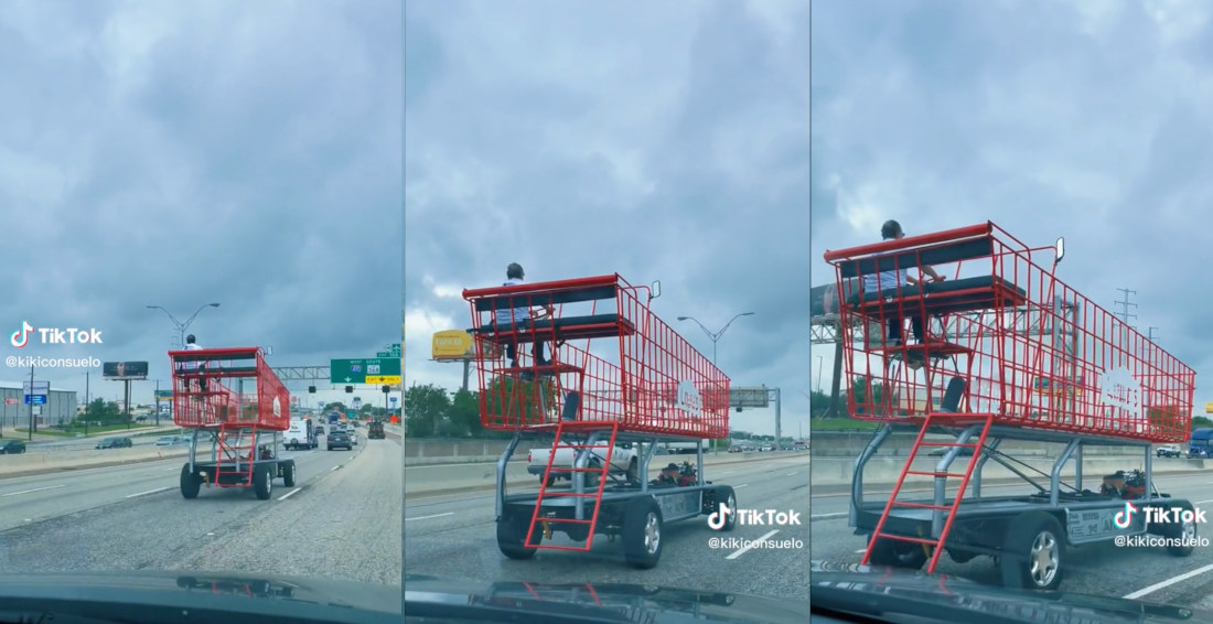 Man Spotted Driving Gigantic Lowes Shopping Cart On Texas Highway