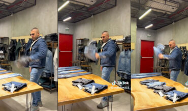 Fashion Designer Folds Jeans With A Single Sharp Snap