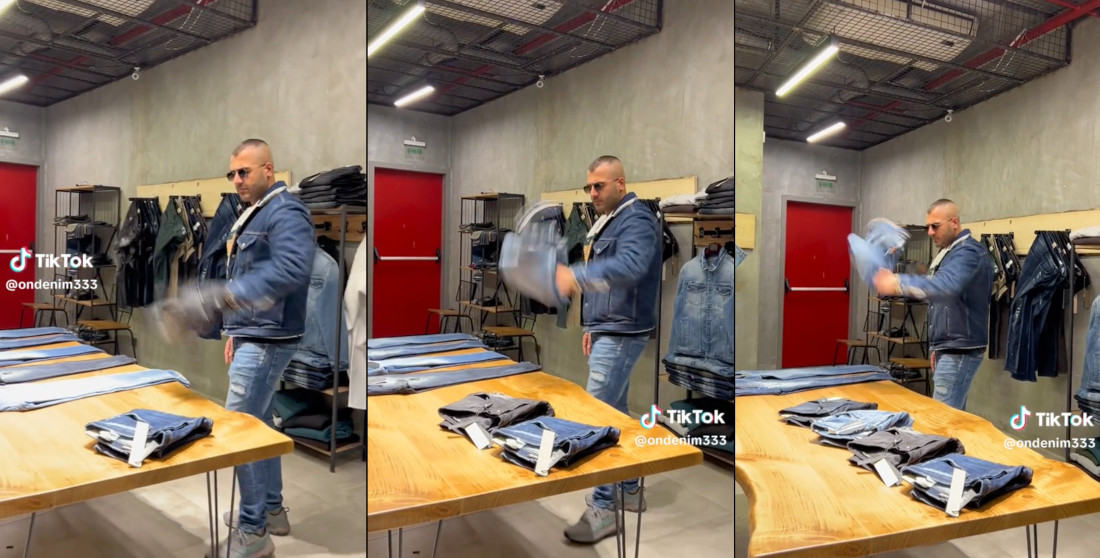 Fashion Designer Folds Jeans With A Single Sharp Snap