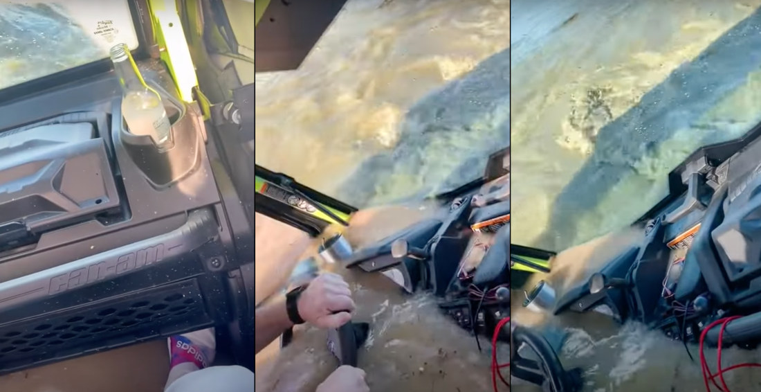 Woman Gets Hysterical As Water Floods ATV While Offroading