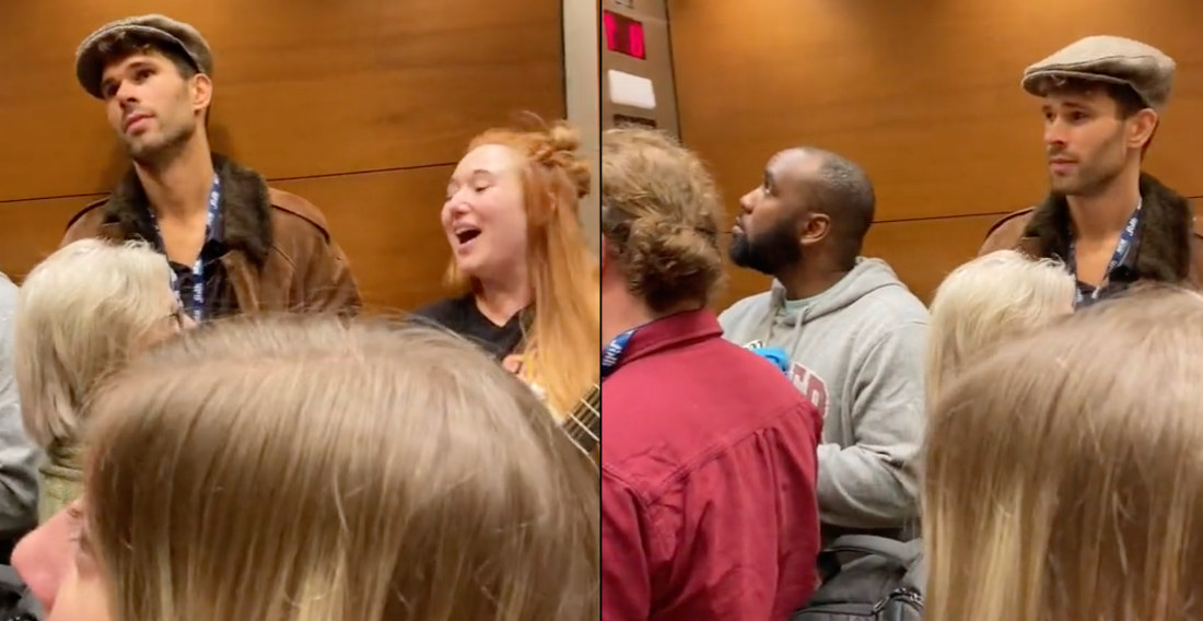 Woman With Guitar Takes Elevator Ride As Opportunity To Put On Concert