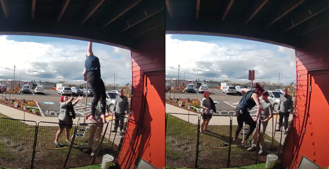 Woman Trying To Get Off Roof Falls Crotch-First Onto Fence