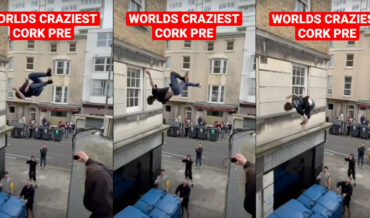 Freerunner Performs Corkscrew Jump From Rooftop To Tiny Ledge