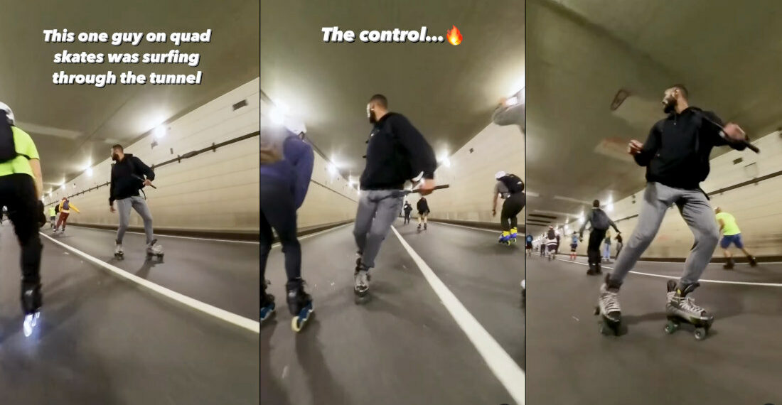 Roller Skater Speeds Through Tunnel In Reverse