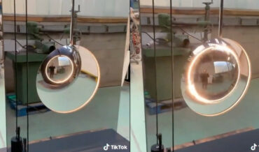 Trippy Chrome Ball Through Portal Hole Kinetic Sculptures
