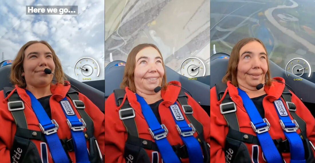 Woman Experiences A Face Melting 10G’s In Fighter Jet