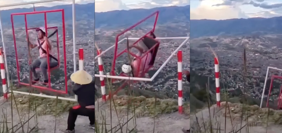 Homemade Cliffside Amusement Ride Breaks, Unexpectedly Sending Rider Downhill