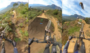 First Person POV Of A Jump Filled Extreme Downhill Bike Trial