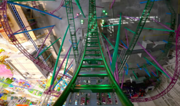 5K Front Seat Ride On TMNT Shellraiser Roller Coaster With 121.5 Degree Drop