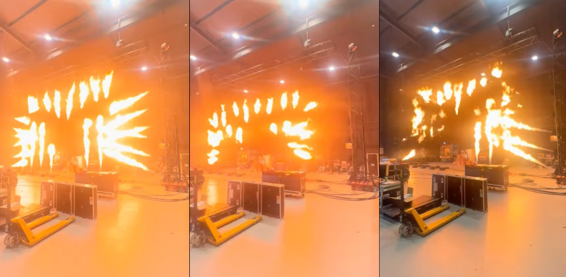 Pyrotechnic Stage Rig Can Shoot Flames In Sequence From Its 28 Heads