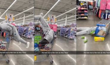 Man Attempts Handstand On The Handle Of A Shopping Cart, Fails/Falls