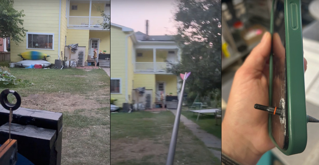 Woman Accidentally Shoots Arrow Through Phone Filming Her Archery