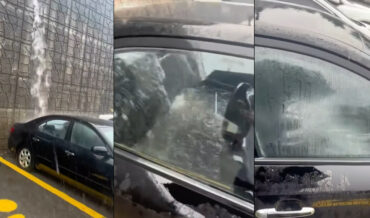 Water Draining From Above Breaks Car’s Rear Window, Floods Interior