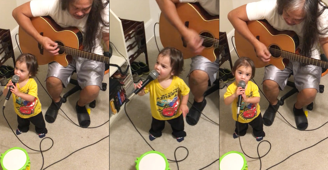 Kid Yelling Into Microphone Turns Into Surprisingly Tasty Jam With Added Guitar