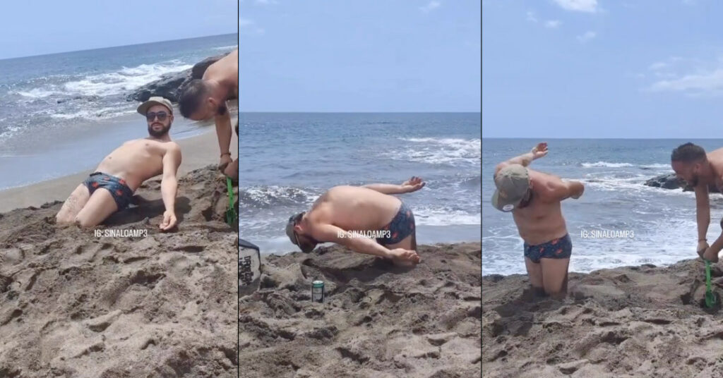 Man Performs Wacky Inflatable Tube Guy Impression At Beach