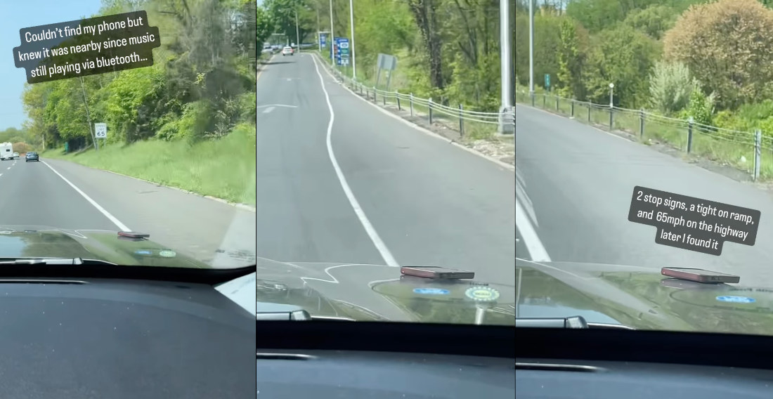 Man Can’t Find Phone, Realizes Its On The Hood While Driving On Highway