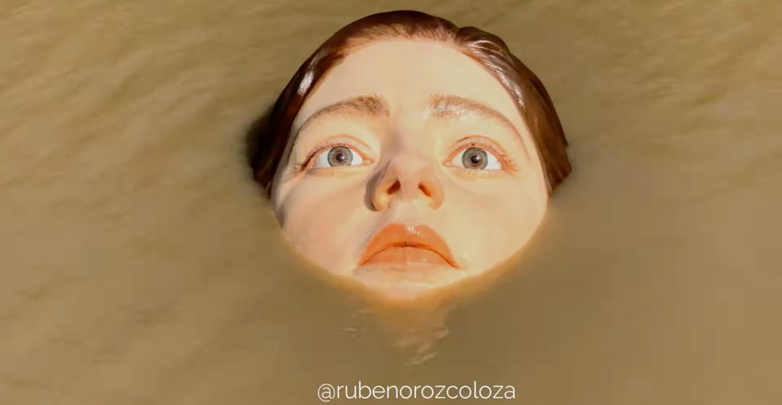‘The Drowning Girl’, A Sculpture Of A Giant, Hyperrealistic Face In The River