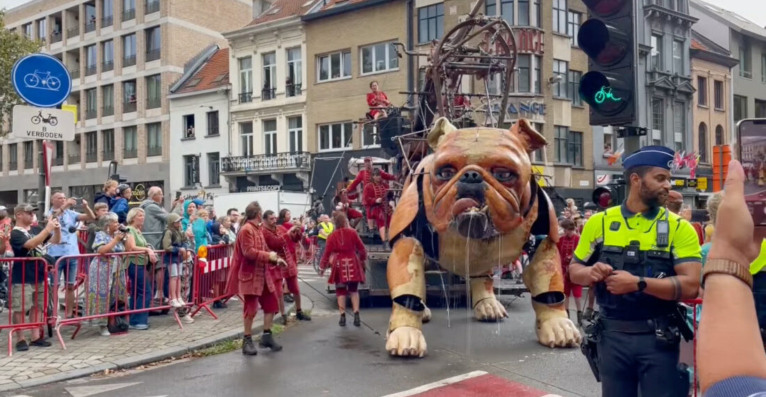 Two Gigantic Puppet Dogs Chase A Bone Through The Streets Of Antwerp