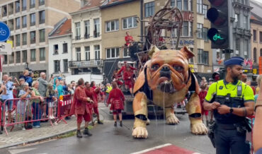 Two Gigantic Puppet Dogs Chase A Bone Through The Streets Of Antwerp