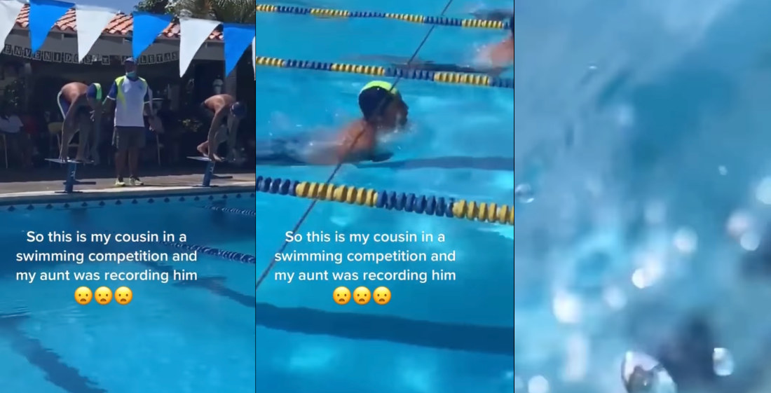 Woman Filming Her Son At Swim Meet Falls In Pool