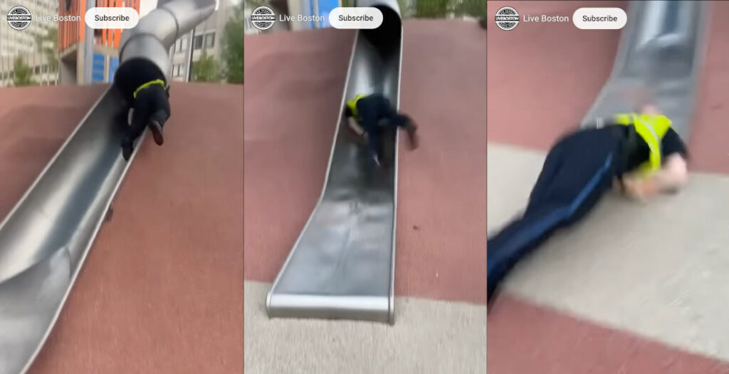Boston Police Officer Takes Wild Ride Down Kid's Slide