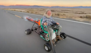 Rocketman Takes Green Lawn Chair Rocket Car For A Spin