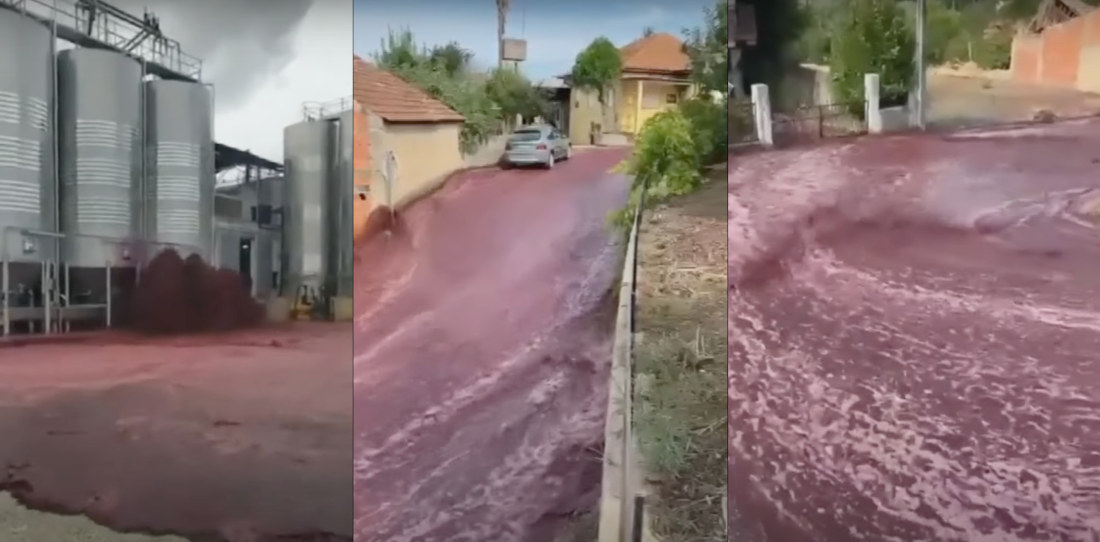 600,000 Gallons Of Red Wine Flow Down Street After Storage Tanks Burst