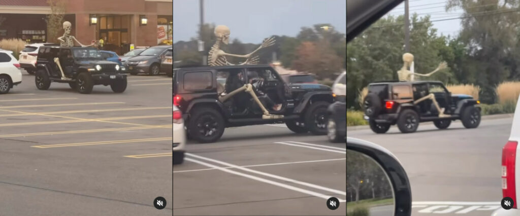 Jeep Spotted With 10-Foot Skeleton In Back Seat: Ridin' Spooky