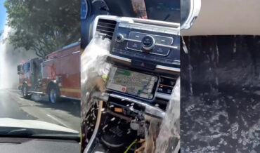Car Stops Under Water Line Break, Floods Through Vents