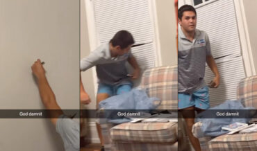 Guy Retrieving Phone Stuck In Wall Breaks Window