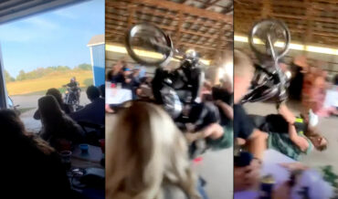 Couple Falls Off Motorcycle Doing Wheelie During Wedding Reception Entrance