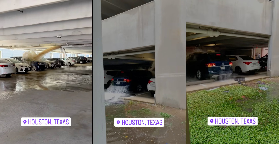 Broken Water Pipe Floods Car In Parking Garage